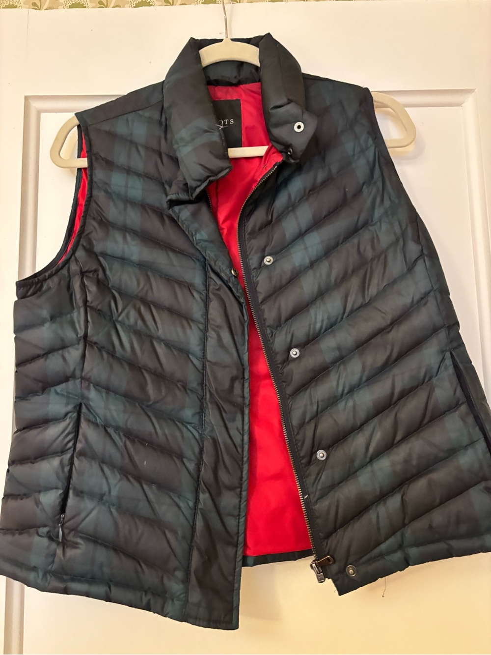 Talbots Black Quilted Reversible Vest with Red Lining